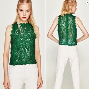 Elegant Green Lace Sleeveless Top